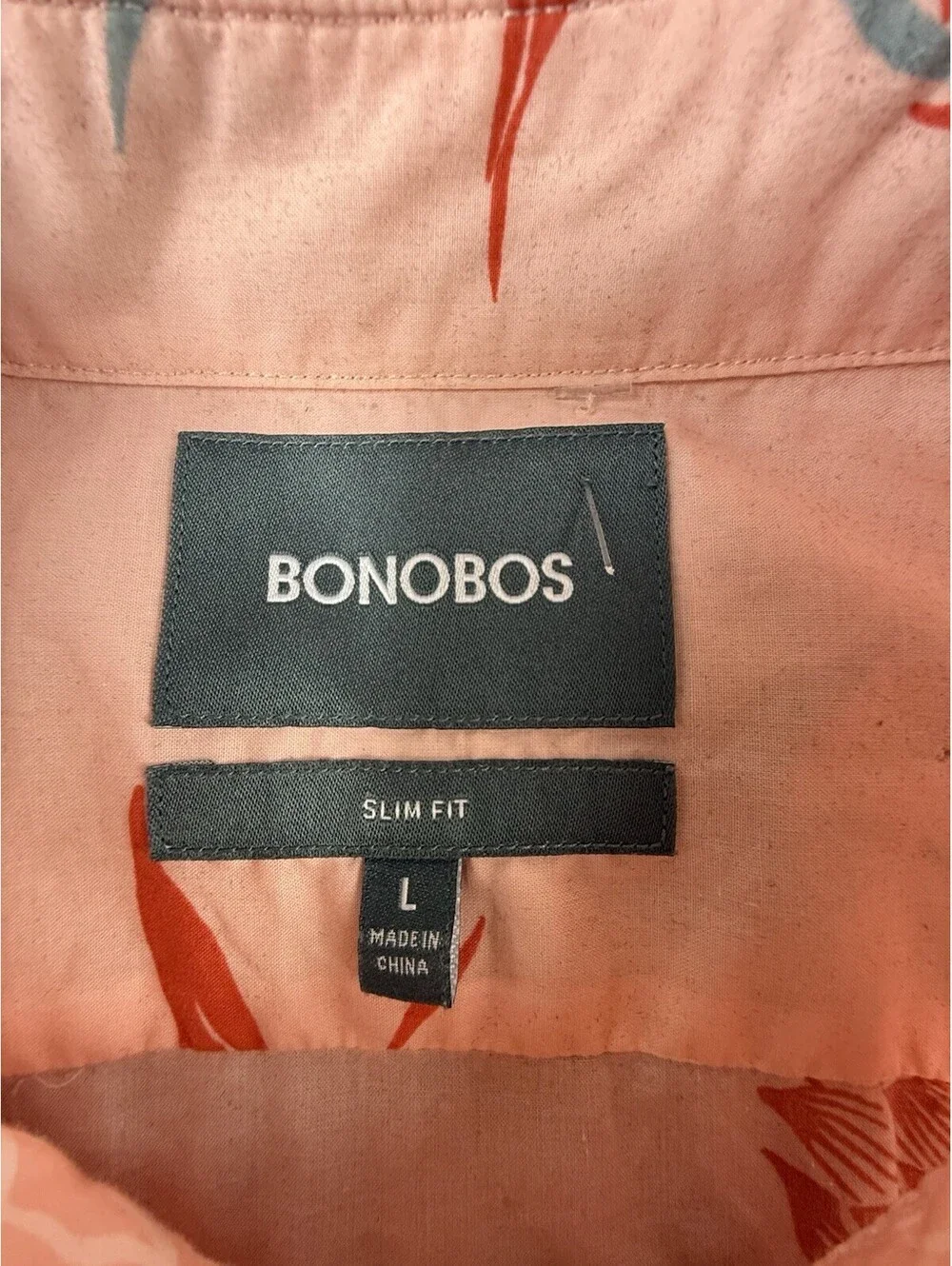 Bonobos Men's L Slim Pink Tropical Floral Cotton Long Sleeve Button-Up Shirt